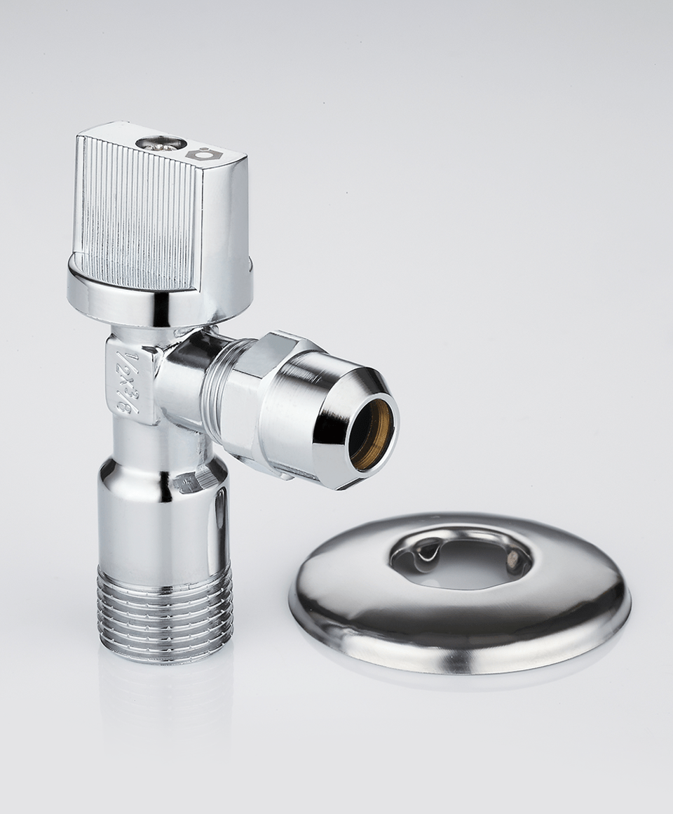 Under-sink angle ball valve with nut and washer