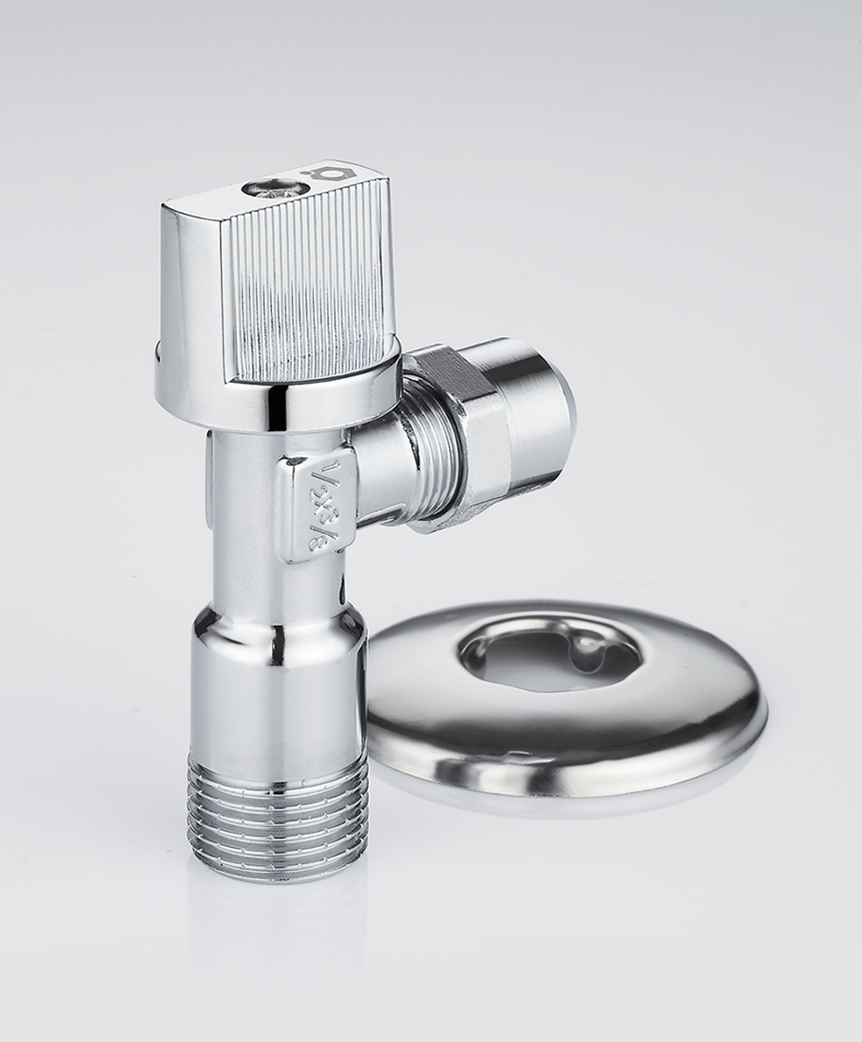 Under-sink angle ball valve with nut and washer