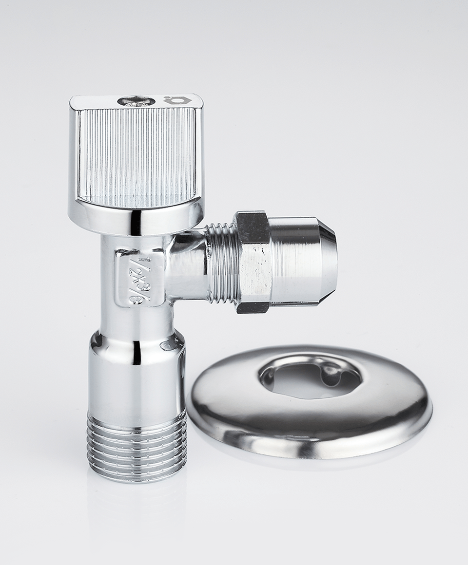 Under-sink angle ball valve with nut and washer
