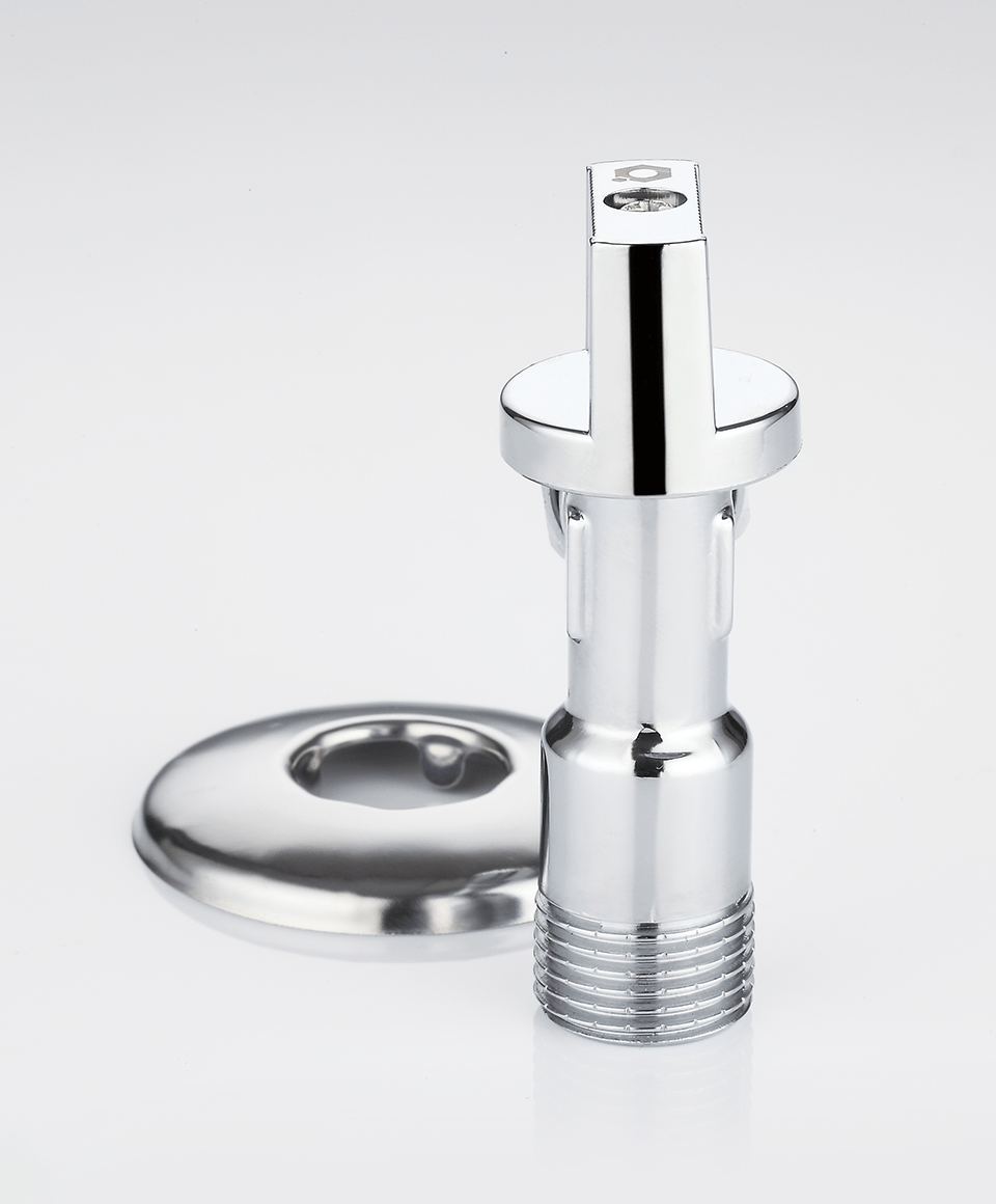 Under-sink angle ball valve with nut and washer