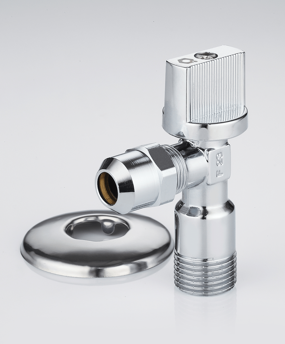Under-sink angle ball valve with nut and washer