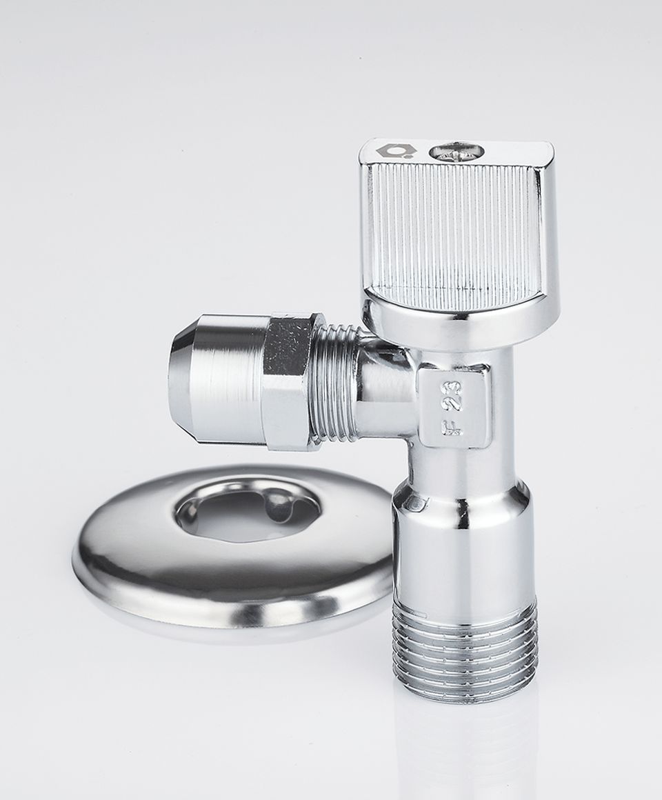 Under-sink angle ball valve with nut and washer