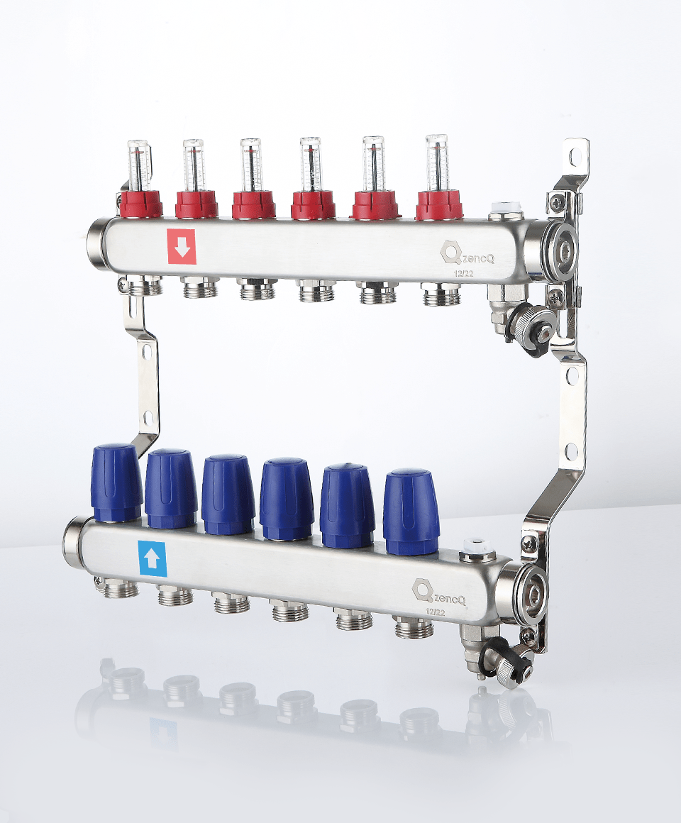 Manifold with flowmeters, air vent and drain valve