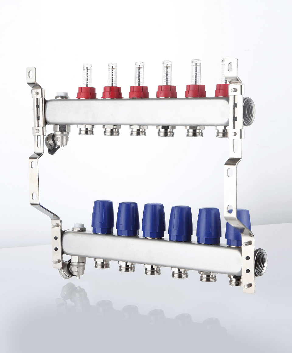 Manifold with flowmeters, air vent and drain valve