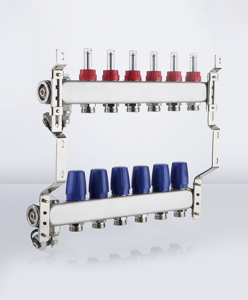 Manifold with flowmeters, air vent and drain valve